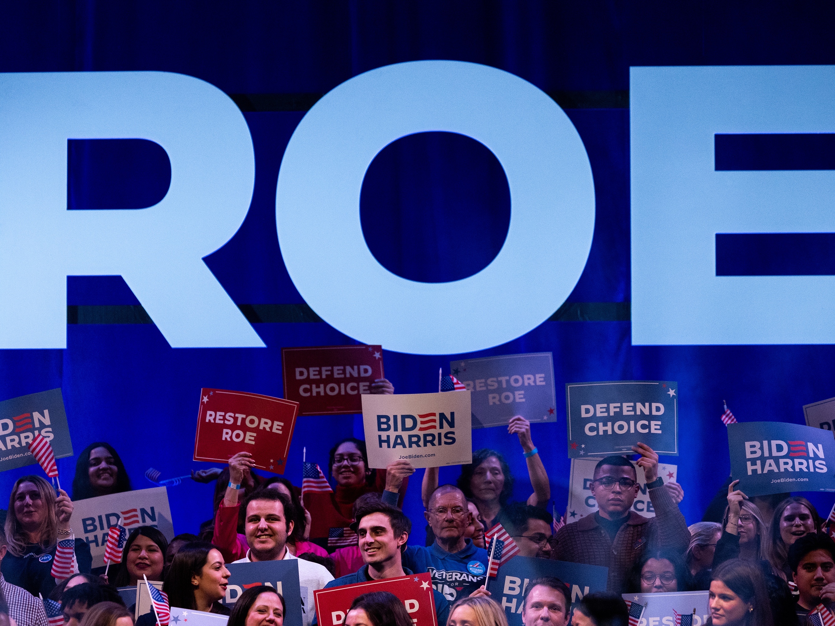 caption: A website created by the Biden administration just after the Supreme Court overturned Roe v. Wade has been shut down by the Trump administration. A Biden-Harris campaign rally in January 2024 is pictured.