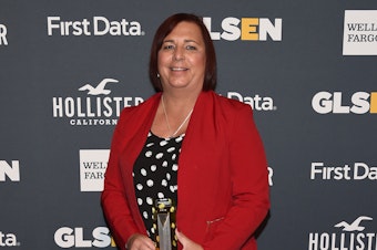 caption: Stephanie Byers, pictured here as a 2018 GLSEN Educator of the Year, won her 2020 race for the Kansas state House of Representatives.