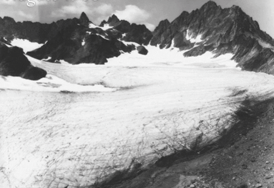 caption: Mt. Anderson, the headwaters of the Quinault River in Olympic National Park, photographed 84 years--and one glacier--apart.