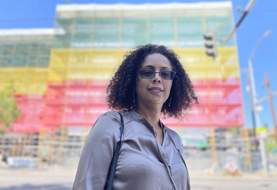 caption: Sophia Benalfew heads Ethiopian Community in Seattle and has been organizing the Ethiopian Village building project