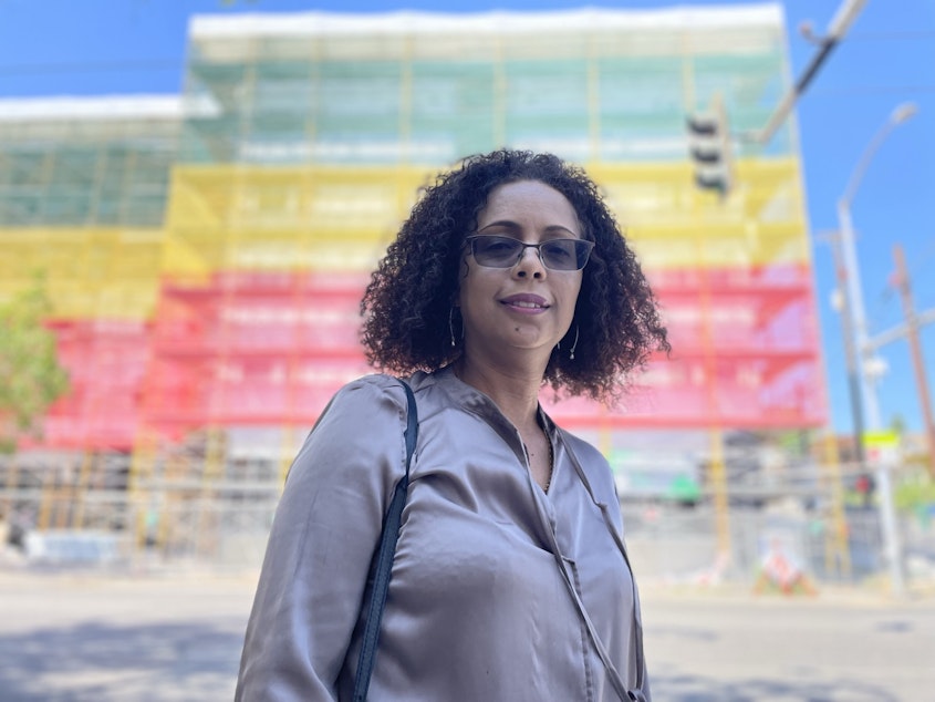 caption: Sophia Benalfew heads Ethiopian Community in Seattle and has been organizing the Ethiopian Village building project
