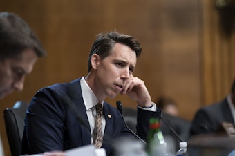 caption: FILE Photo: Sen. Josh Hawley, R-Mo., in 2022. Hawley grilled Microsoft President Brad Smith over the potential mental health risks of AI to young people. 