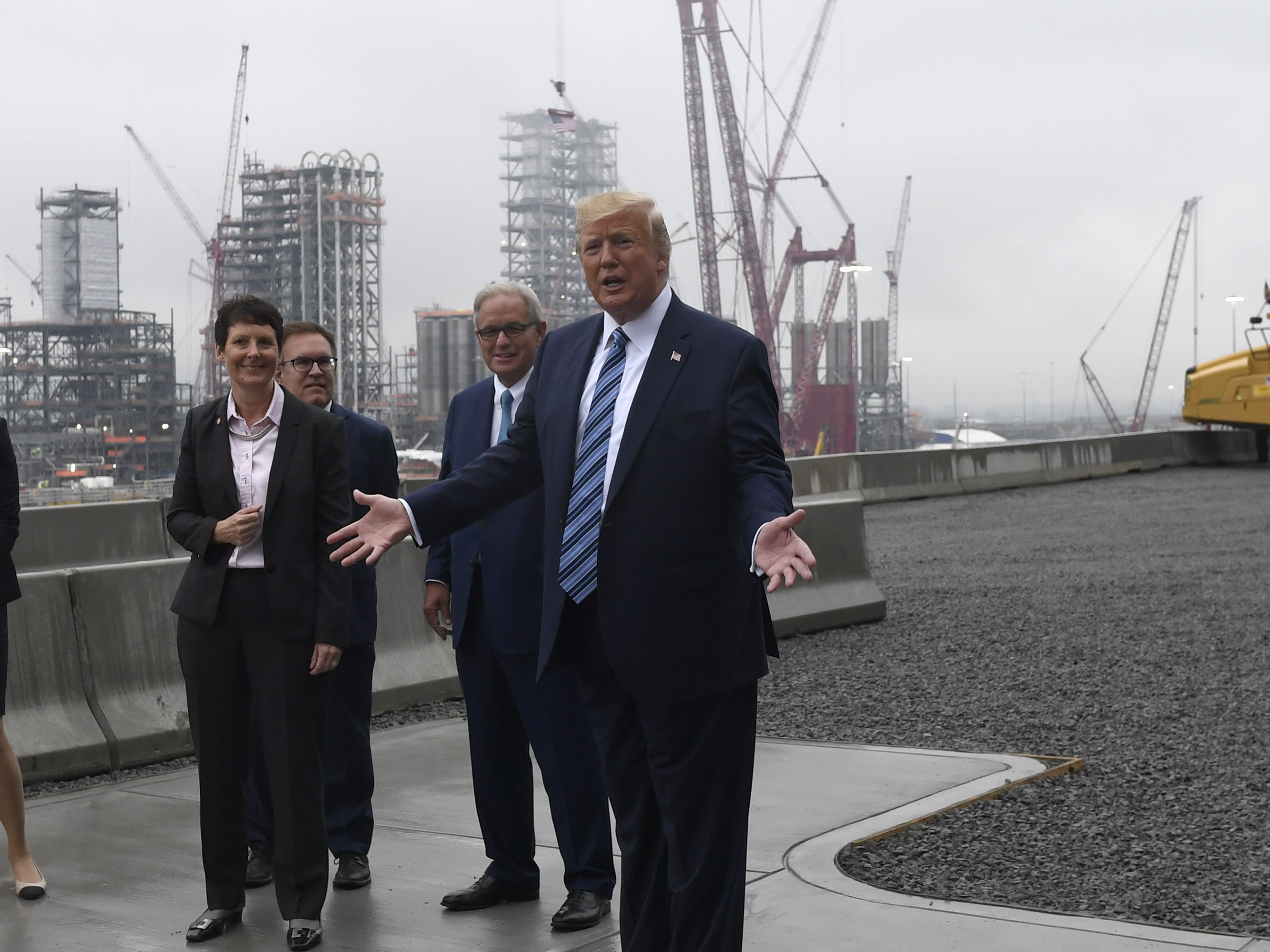 caption: President Trump speaks while on a tour of Shell's soon-to-be completed Pennsylvania Petrochemicals Complex in Beaver County, Pa., on Tuesday.