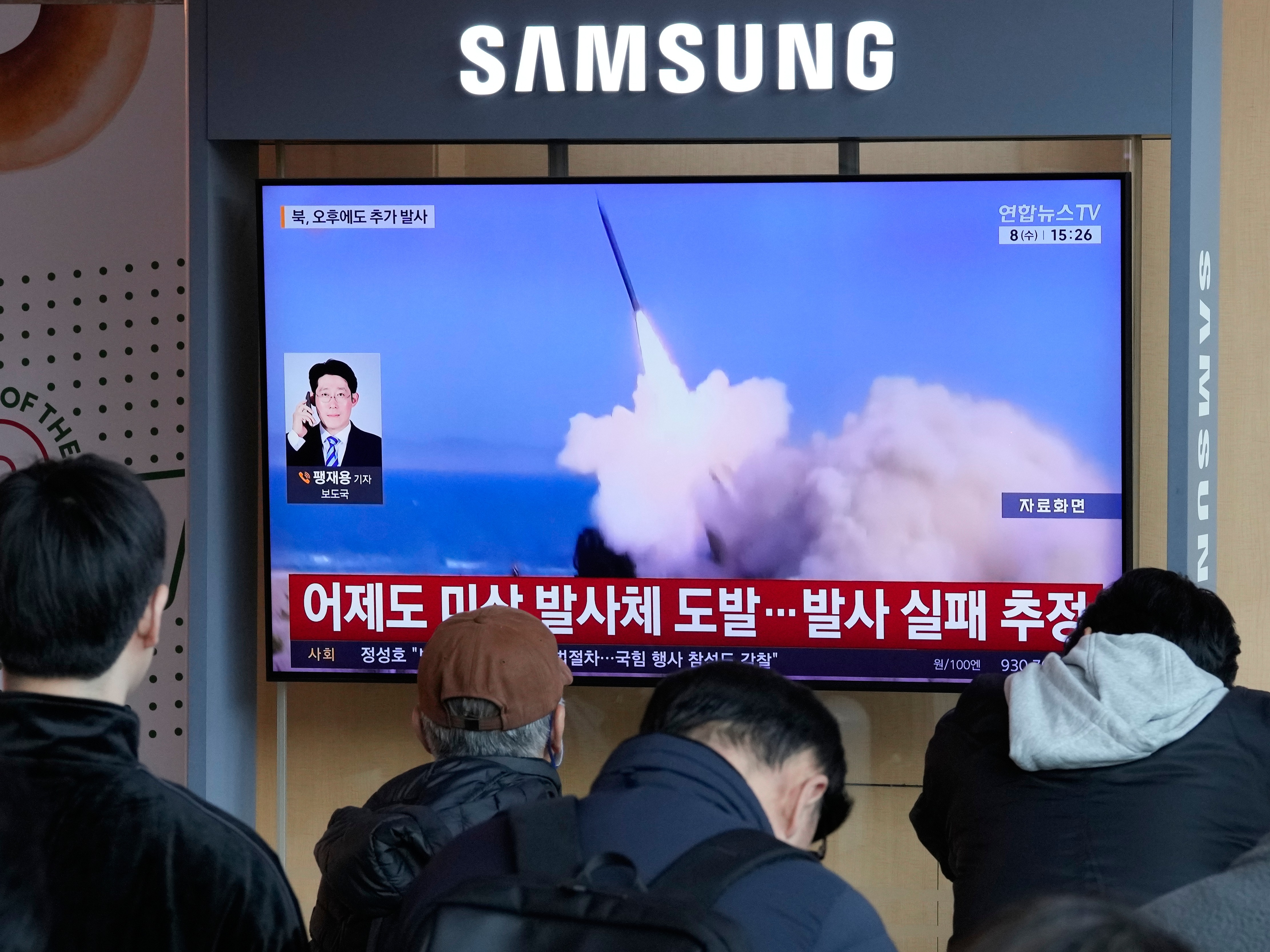 caption: A TV screen shows a file image of North Korea's missile launch during a news program at Seoul Railway Station in Seoul, South Korea, Wednesday, April 8, 2026.