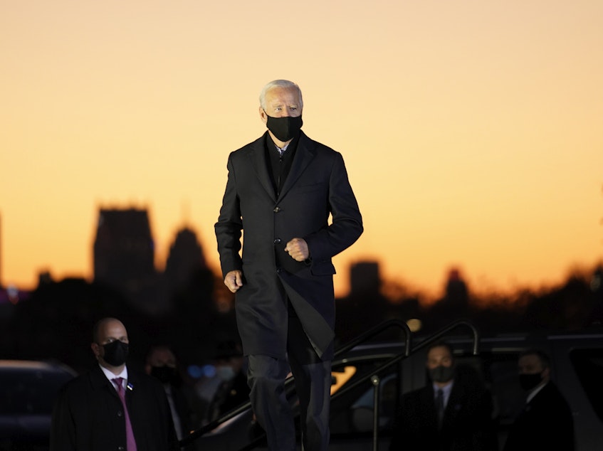 caption: Democratic presidential candidate Joe Biden at a rally on Belle Isle in Detroit on Oct. 31.