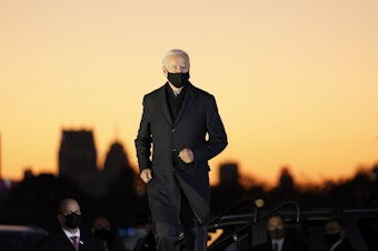 caption: Democratic presidential candidate Joe Biden at a rally on Belle Isle in Detroit on Oct. 31.