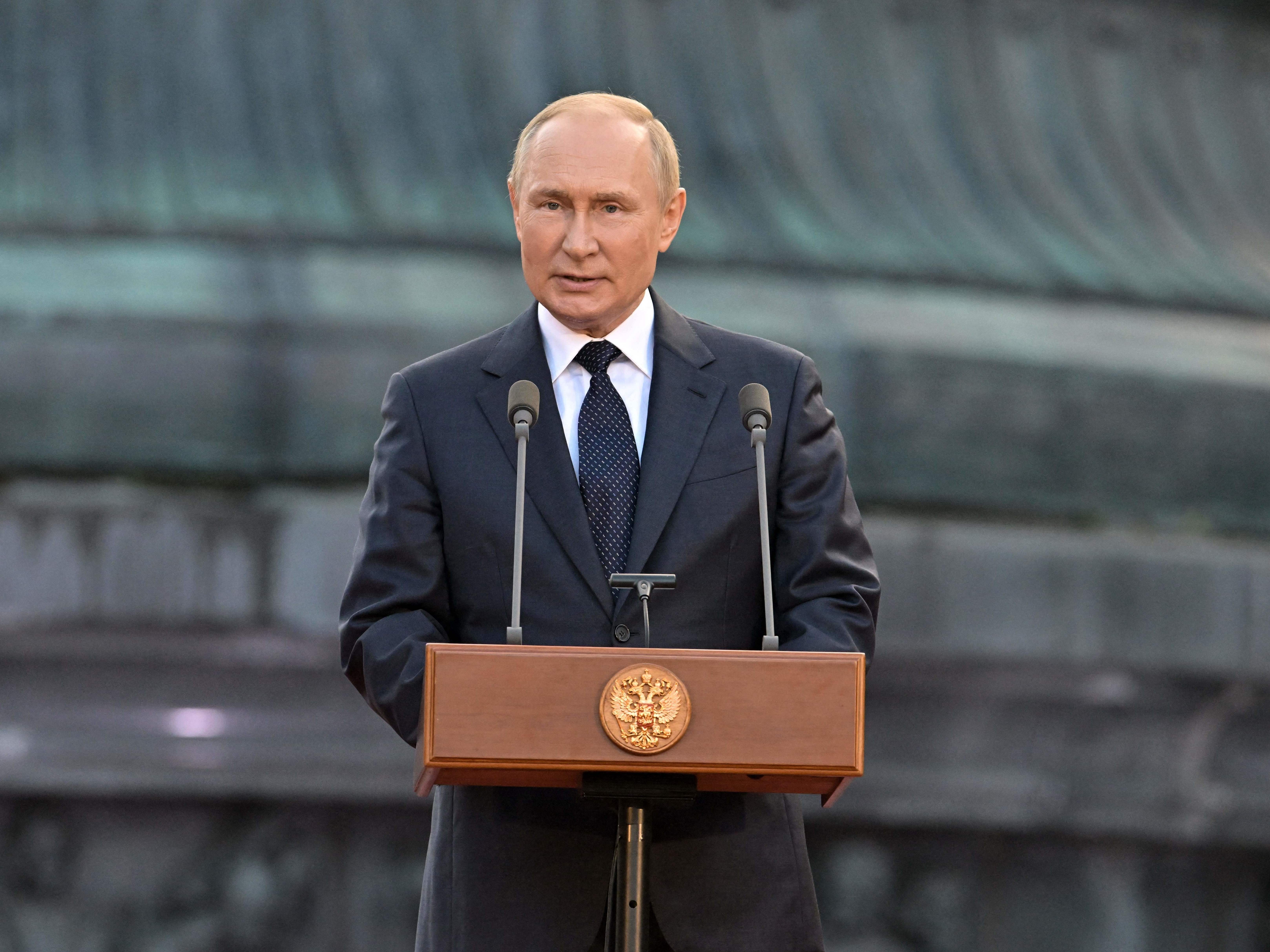 caption: Russian President Vladimir Putin gives a speech Wednesday at a ceremony. In separate remarks, Putin said Russia will mobilize additional troops to fight in Ukraine and he expressed support for referendums in parts of Ukraine on joining Russia.