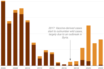 Chart: Vaccine-derived polio cases have overtaken 'wild' cases of the disease since 2017