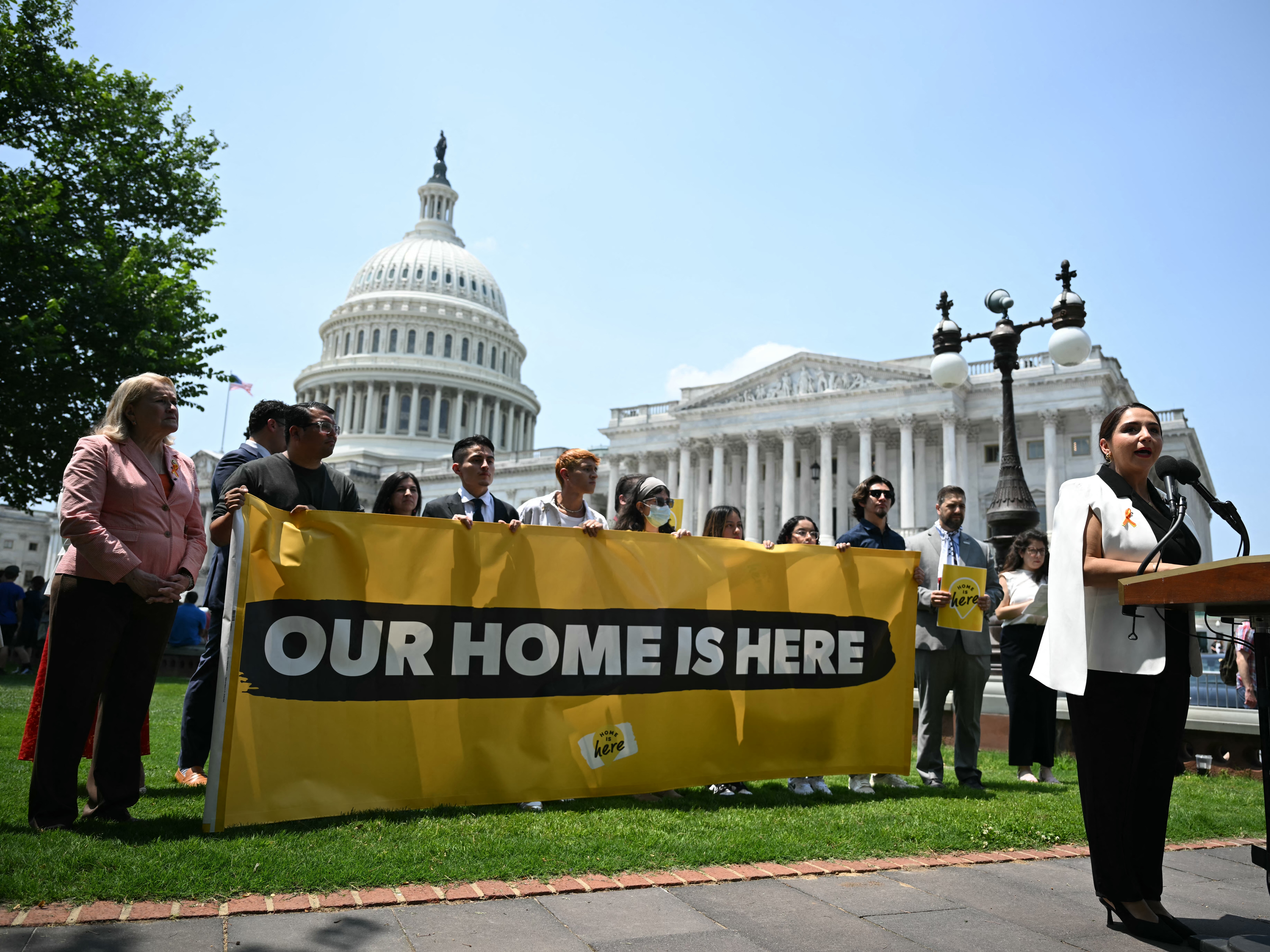 caption: Rep. Delia Ramirez (D-Ill.) speaks during a news conference with immigration experts, DACA recipients and DREAMers to mark the 13th anniversary of the Deferred Action for Childhood Arrivals (DACA) program in Washington, D.C. on June 11, 2025.