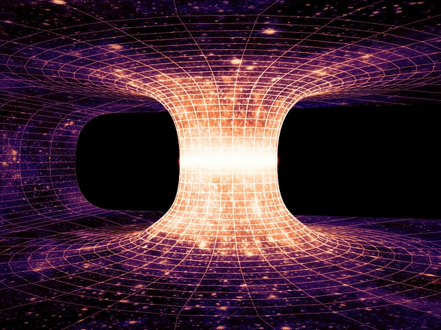 caption: This computer illustration shows an Einstein-Rosen bridge, also known as a wormhole. Wormholes feature heavily in the fifth season of Netflix series Stranger Things, whose series finale airs Dec. 31.<br>