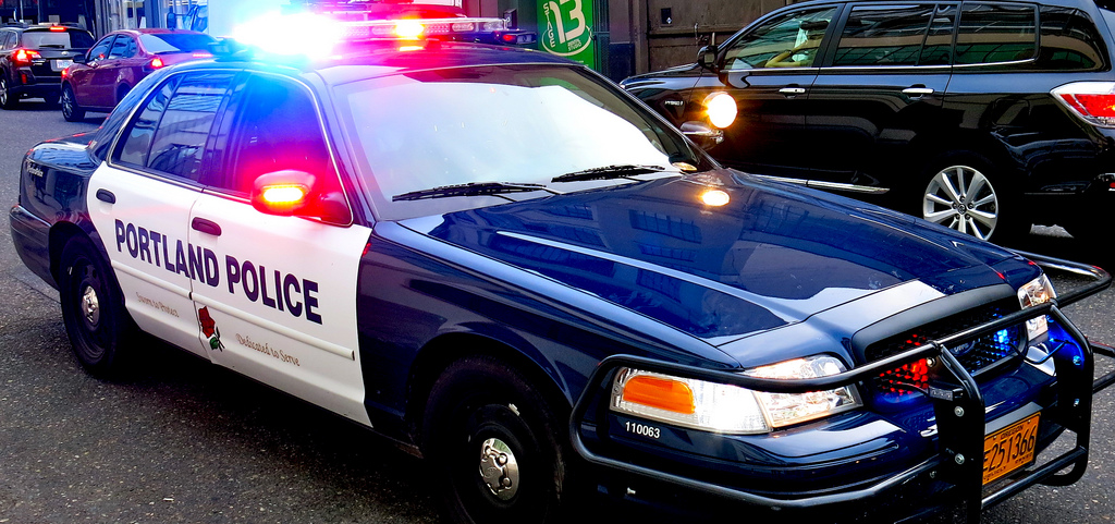 caption: Portland, Oregon police car.