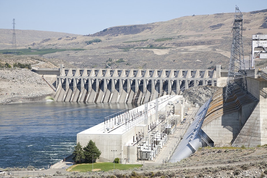caption: Chief Joseph Dam is on the Columbia River in eastern Washington at Bridgeport.