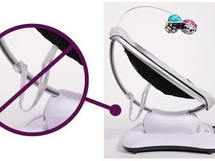 caption: 4moms is recalling more than 2 million MamaRoo and RockaRoo swings and rockers over entanglement and strangulation hazards posed by the straps that hang down.