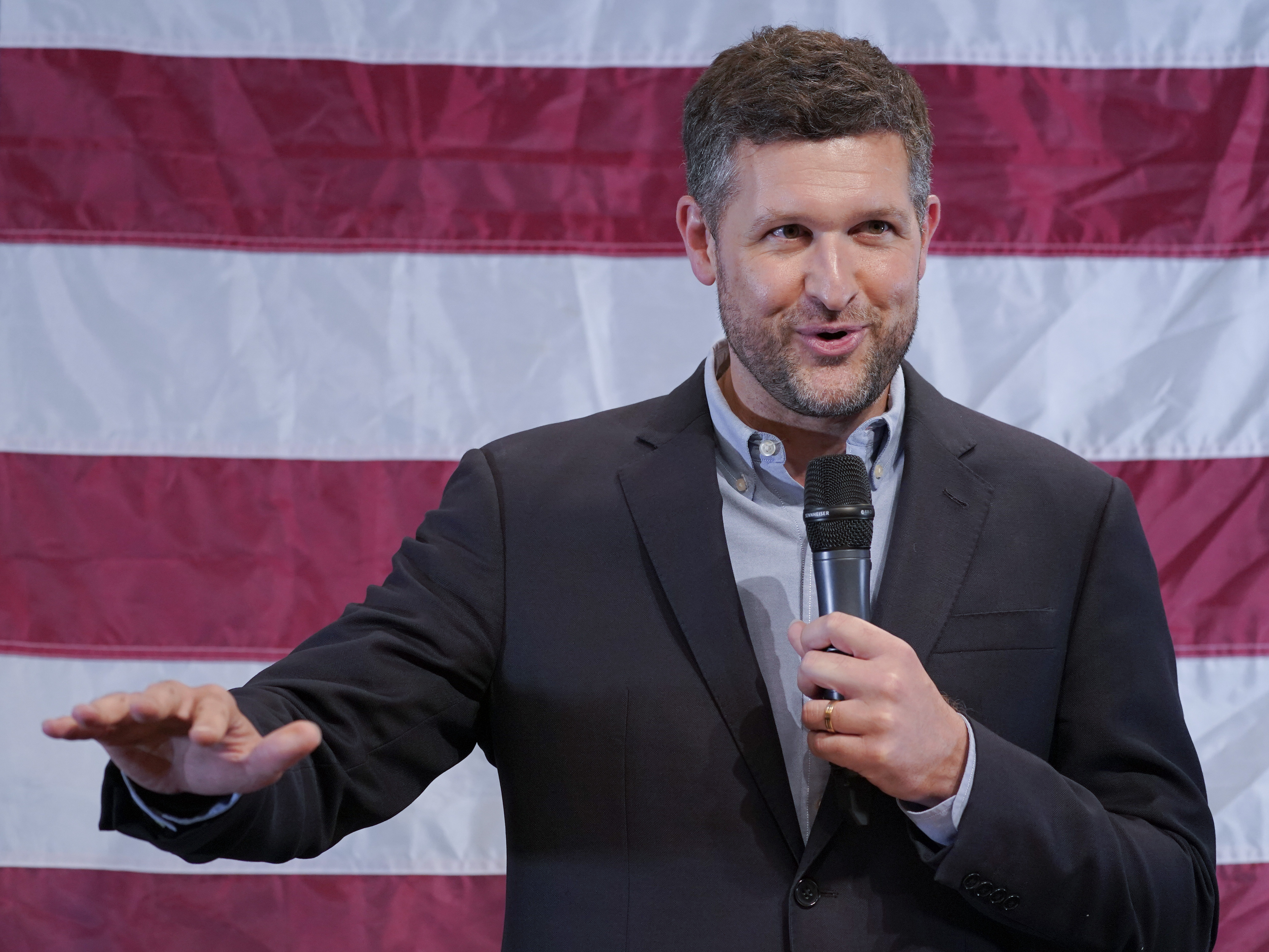 caption: Democrat Pat Ryan speaks during a campaign rally Monday in Kingston, N.Y., before defeating Republican Marc Molinaro in Tuesday's special election for New York's 19th Congressional District. Ryan had stressed abortion rights on the trail.