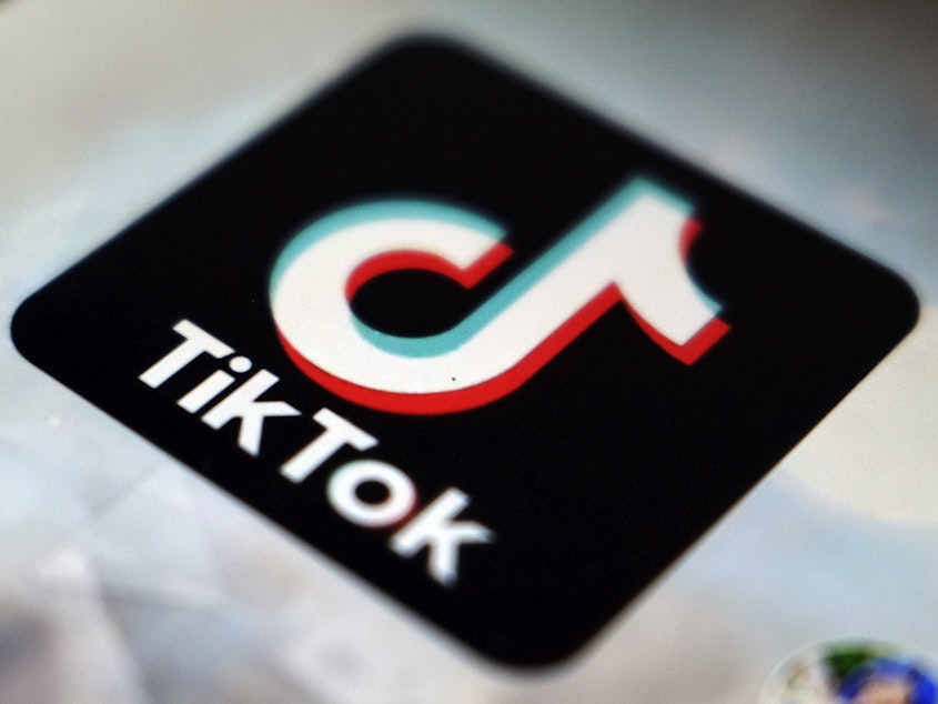caption: A view of the TikTok app logo, in Tokyo, Sept. 28, 2020.