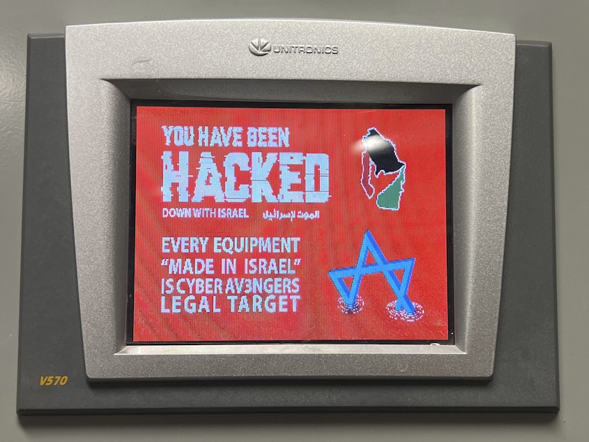caption: This photo provided by the Municipal Water Authority of Aliquippa shows the screen of a Unitronics device that was hacked in Aliquippa, Pa., on Nov. 25.