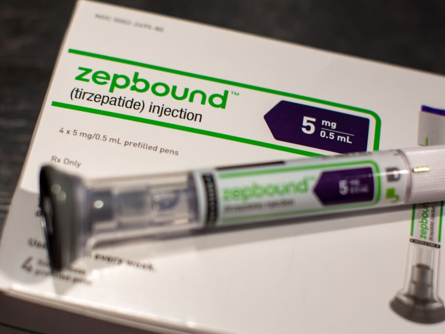 caption: An Eli Lilly &amp; Co. Zepbound injection pen.