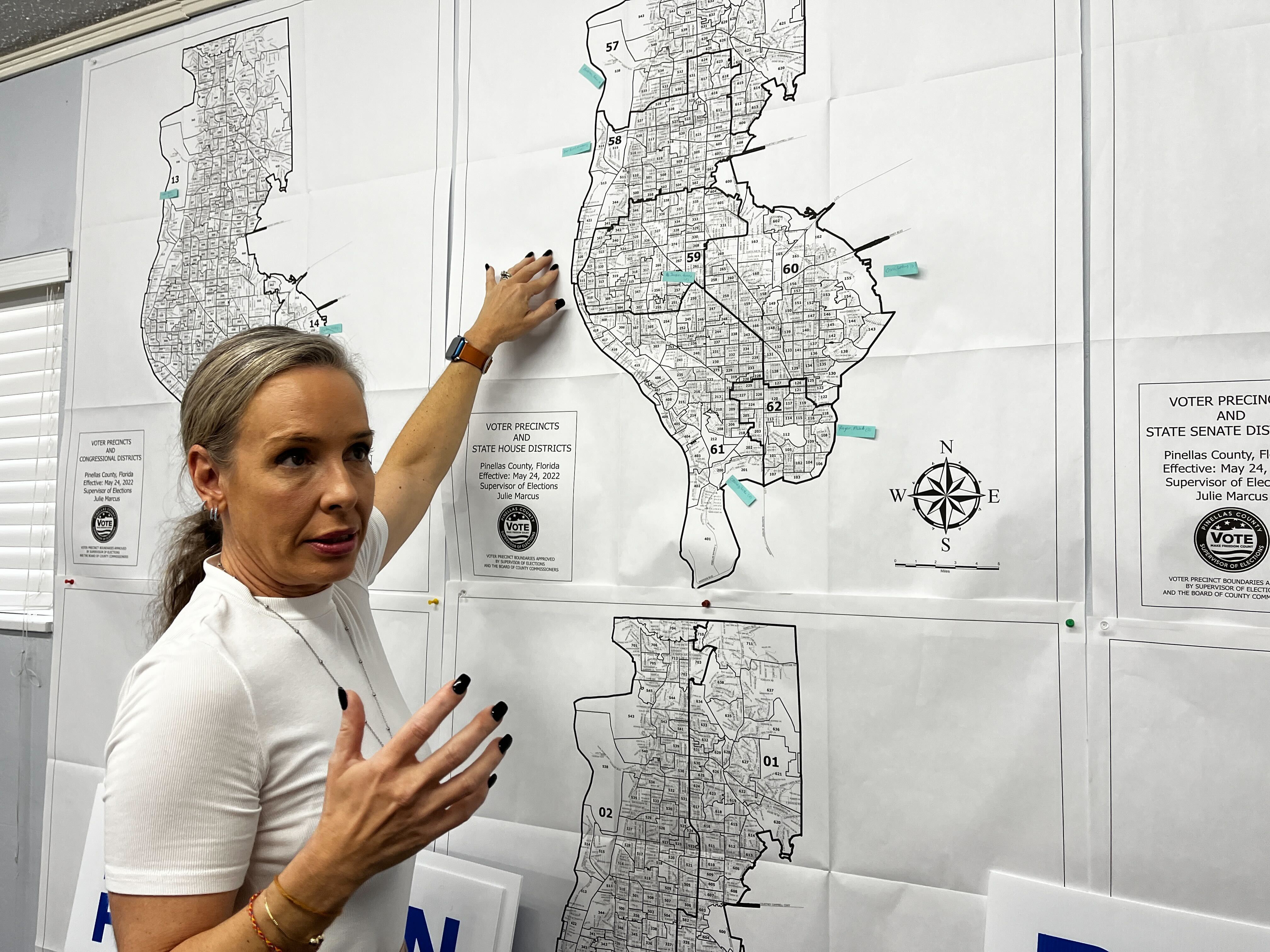 caption: Jennifer Griffith, chairperson of the Pinellas County Democrats, speaks from her office about efforts to win the swing county on Florida's Gulf Coast.