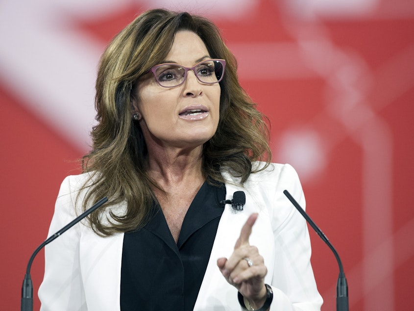 caption: Former Alaska Gov. Sarah Palin's suit against <em>The New York Times</em> is expected to put a spotlight on the balance of free speech and defamation claims.