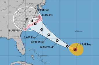 caption: Hurricane Florence is expected to reach the coast of North Carolina late this week. The storm is extending hurricane-force winds up to 40 miles from its center, the National Hurricane Center says.