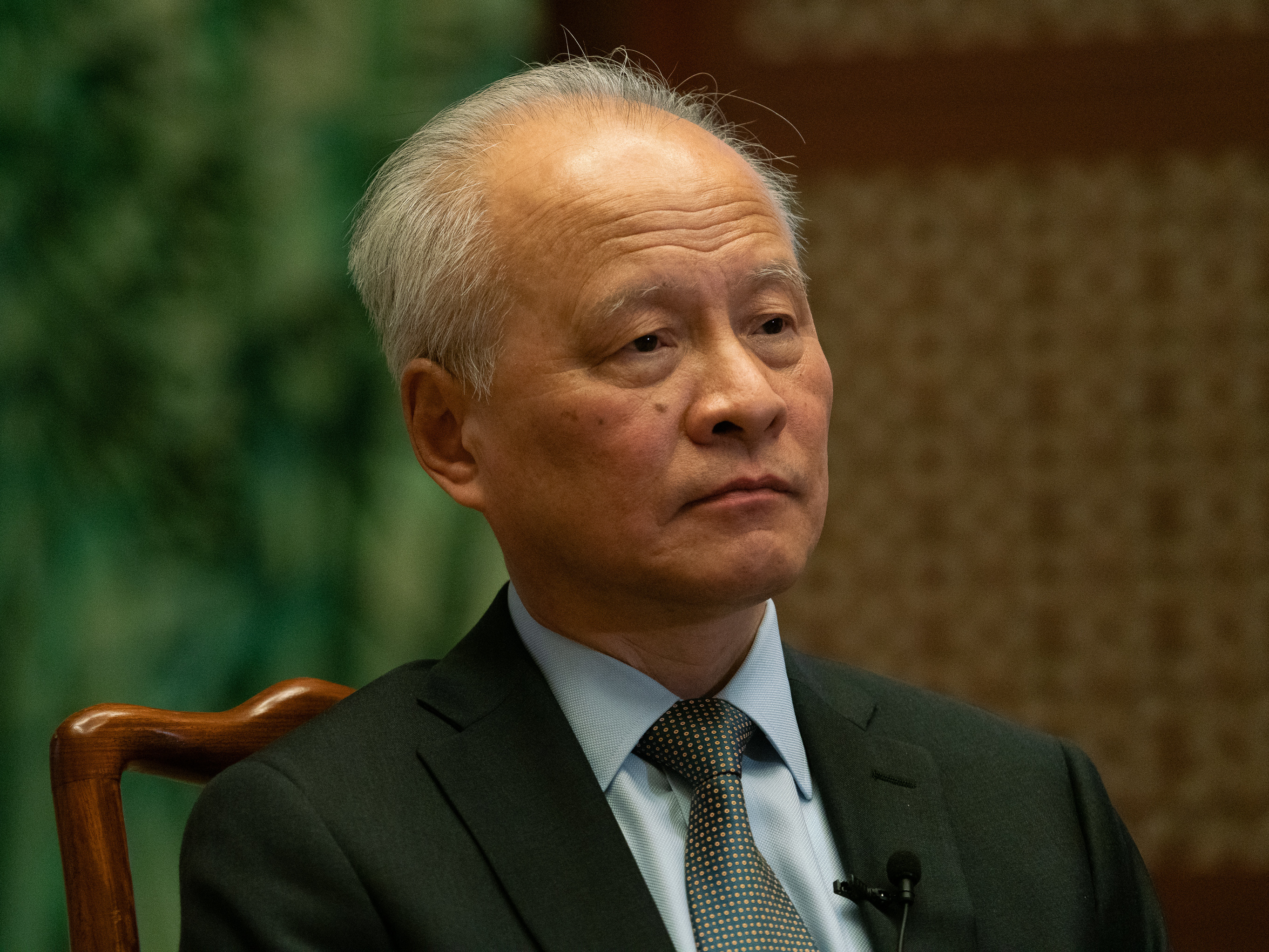 caption: Cui Tiankai, China's ambassador to the U.S., in conversation with NPR's <em>Morning Edition </em>at the Chinese Embassy.
