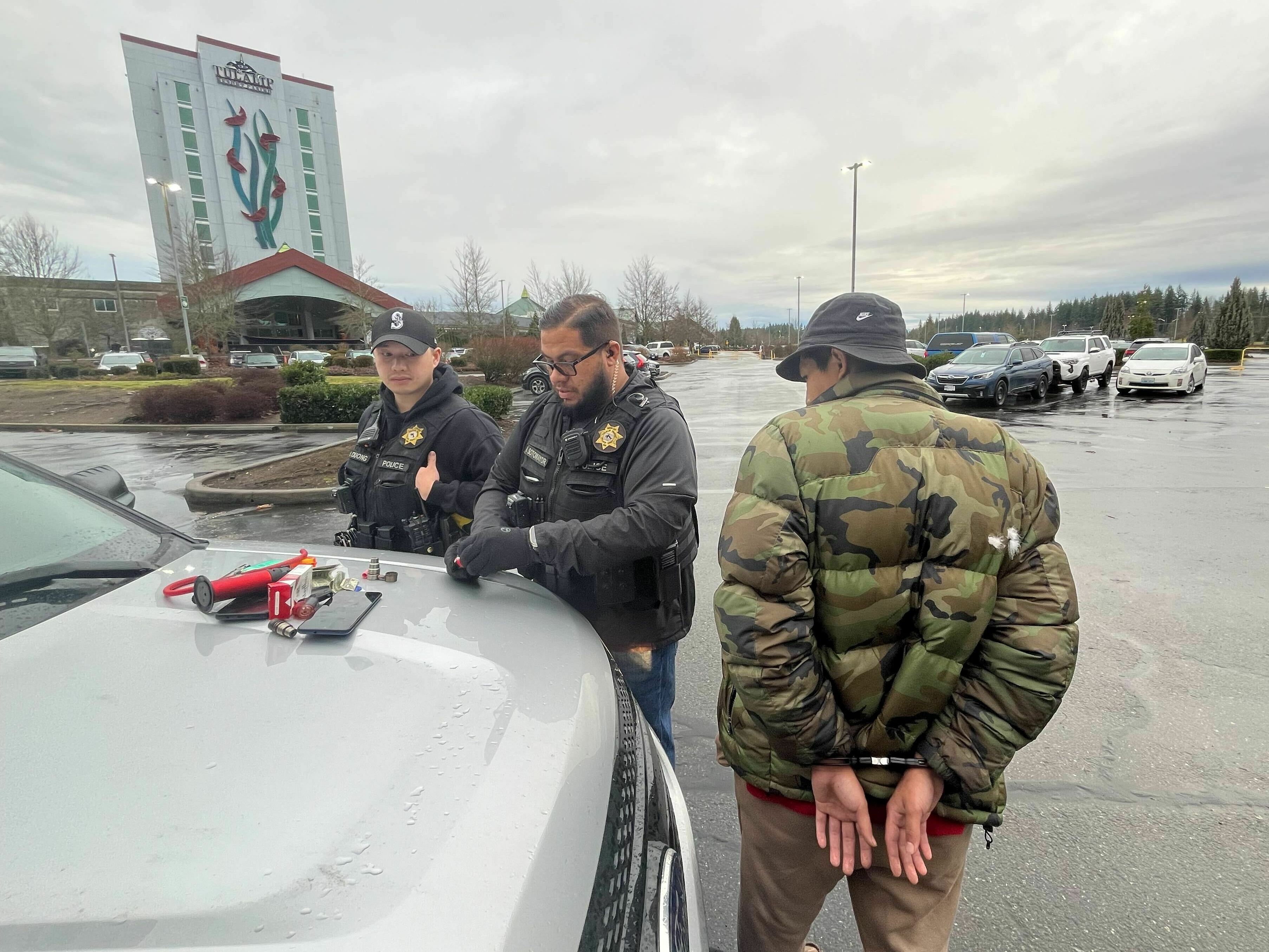 caption: Tulalip Tribes Police arrest a suspect from another tribe on drug charges. One charge — possession of drug paraphernalia — wouldn't apply to non-Native suspects in Washington state