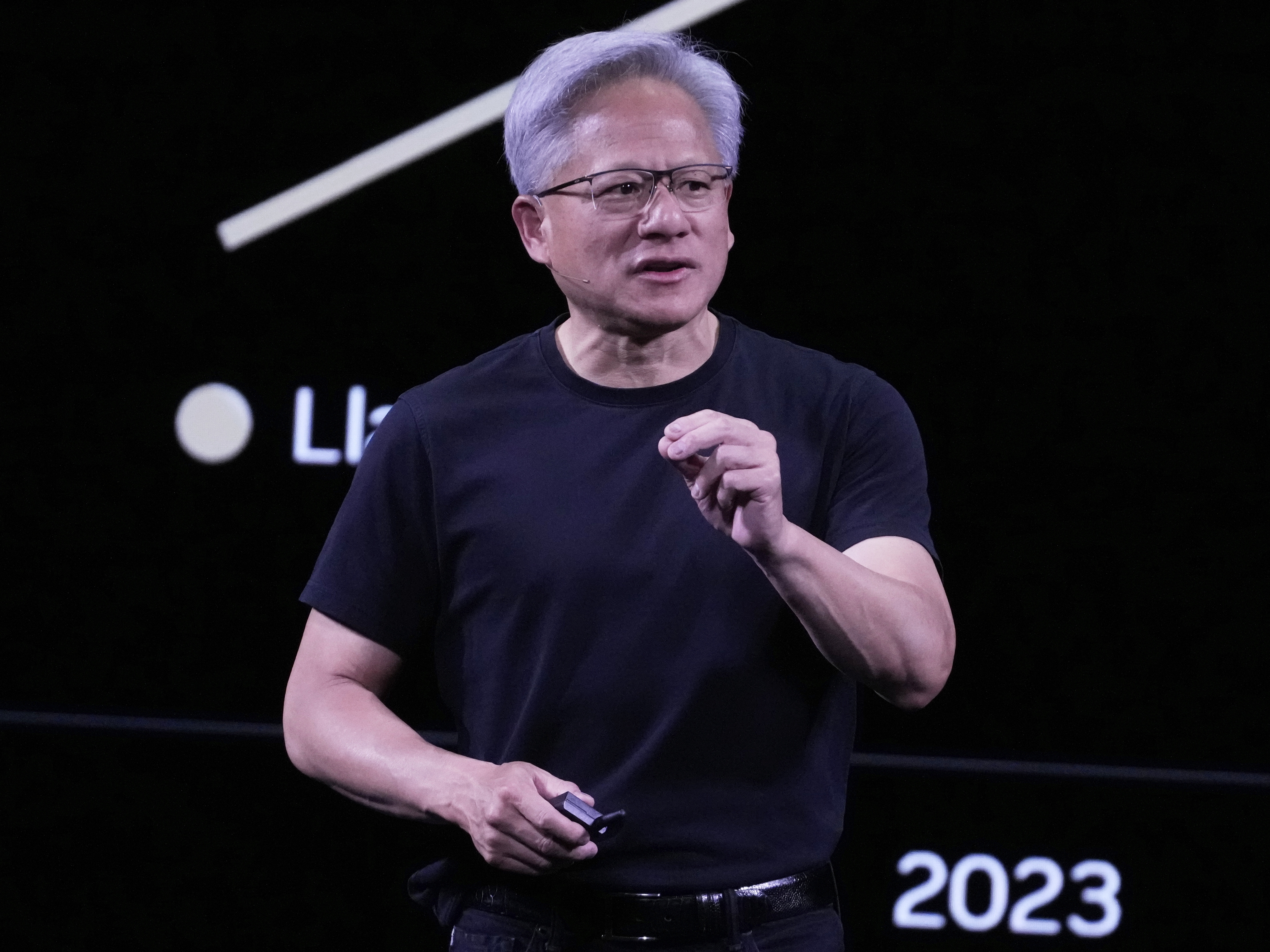 caption: NVIDIA CEO Jensen Huang delivers his keynote address Wednesday, June 11, 2025 at the Vivatech fair in Paris.