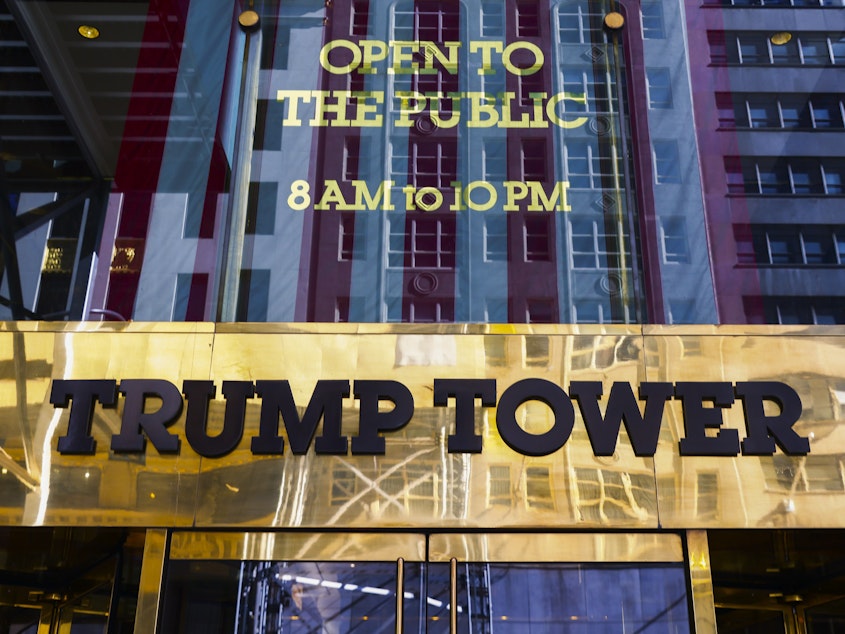caption: The 58-story Trump Tower in Midtown Manhattan is headquarters for the Trump Organization, as well as containing Donald Trump's penthouse condominium residence.
