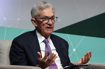 caption: Federal Reserve chairman Jerome Powell and his colleagues voted to hold interest rates steady at a 23-year high on Wednesday. The central bank is trying to curb stubborn inflation.