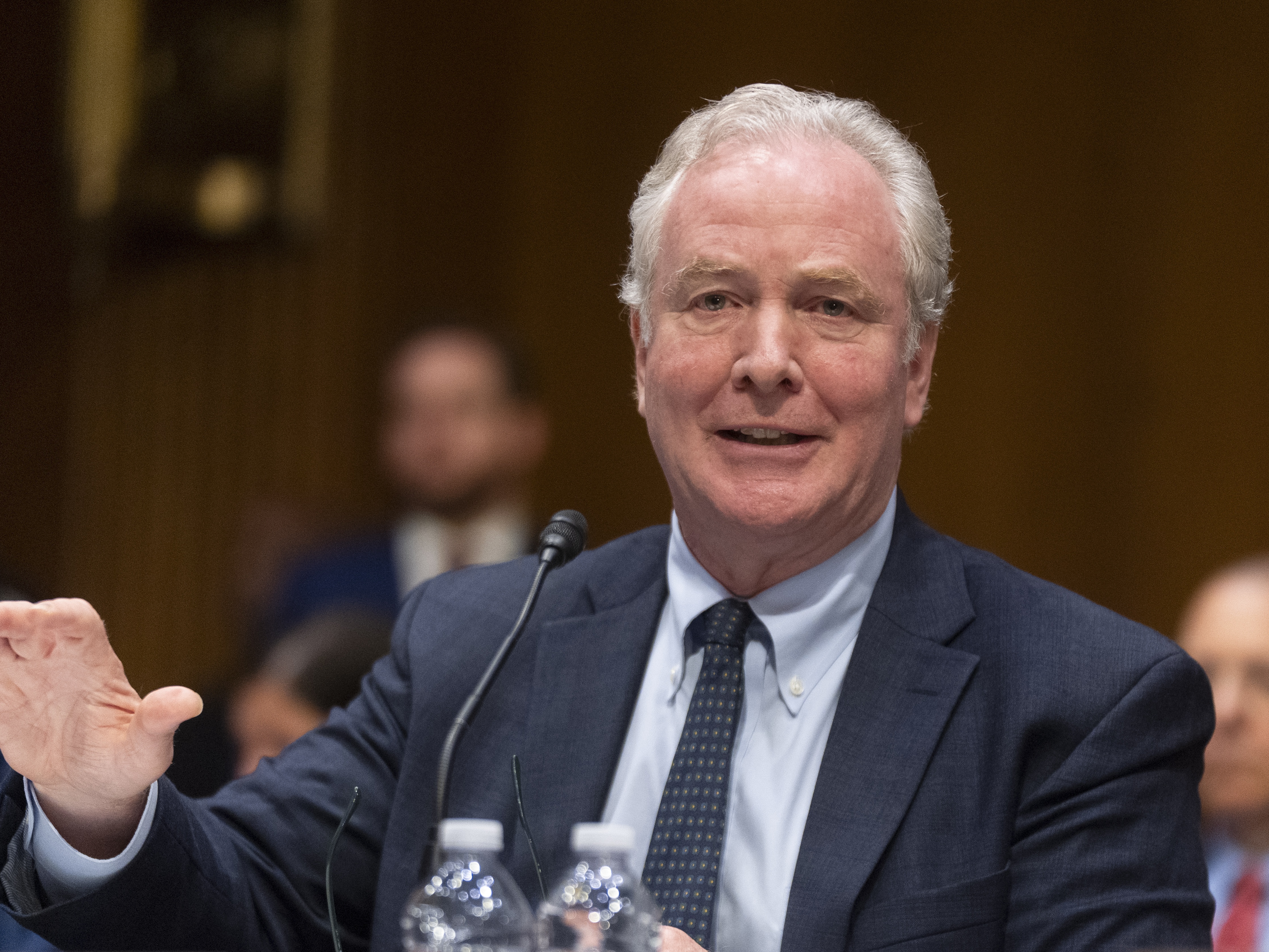 caption: Sen. Chris Van Hollen, D-Md., speaks during the Senate Appropriations full committee markup of commerce, justice, science, agriculture, rural development, FDA, the Legislative Branch Appropriations Acts and other bills on Capitol Hill in Washington, Thursday, July 10.