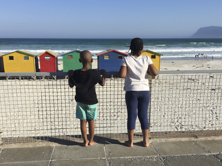 caption: The author's two children at a South African beach.