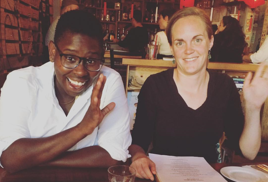 caption: Ashley Townes, left, and Liz Shriver are tying the knot in September after putting their wedding on hold last year due to the pandemic.