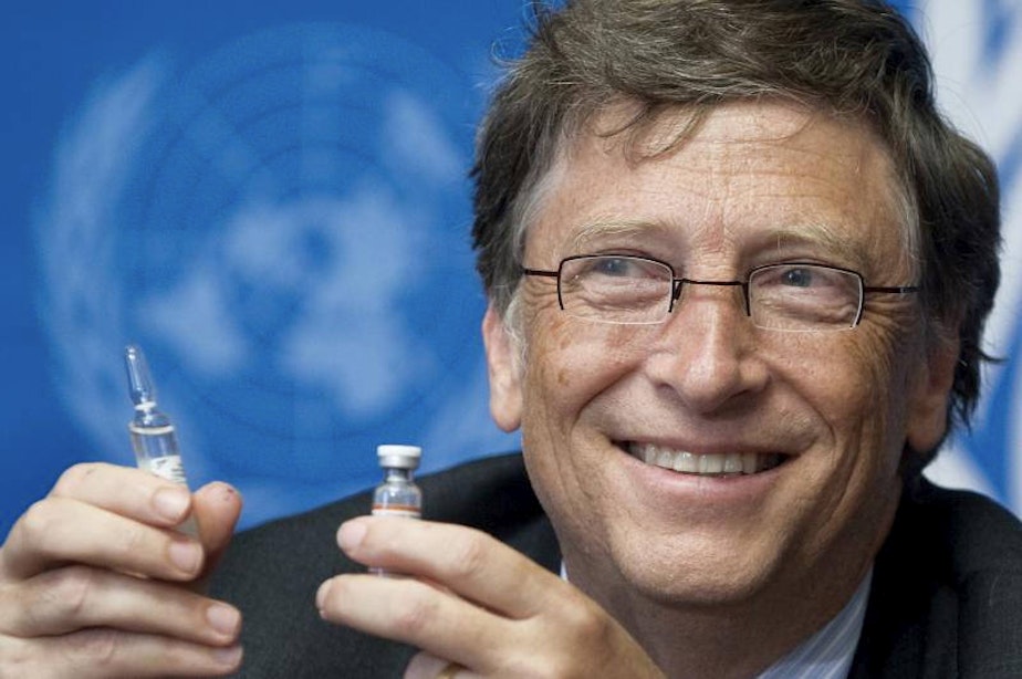 caption: Bill Gates, Co-Chair the Bill & Melinda Gates Foundation shows a vaccine during a press conference in 2011.
As the Covid-19 pandemic spread in 2020, conspiracy theories about vaccines pursued by the Gates Foundation began to spread online. 