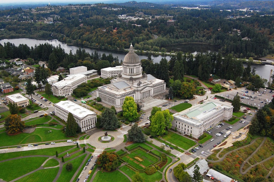 caption: Washington's Capitol campus as viewed from the air. On Friday, Washington House Democrats unveiled their proposed budget for the 2021-23 biennium.