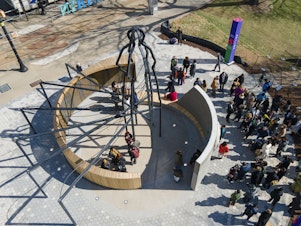 caption: The new Harriet Tubman monument, titled 'Shadow of a Face' by architect Nina Cooke John, is in Newark, New Jersey, on Thursday, March 9, 2023.