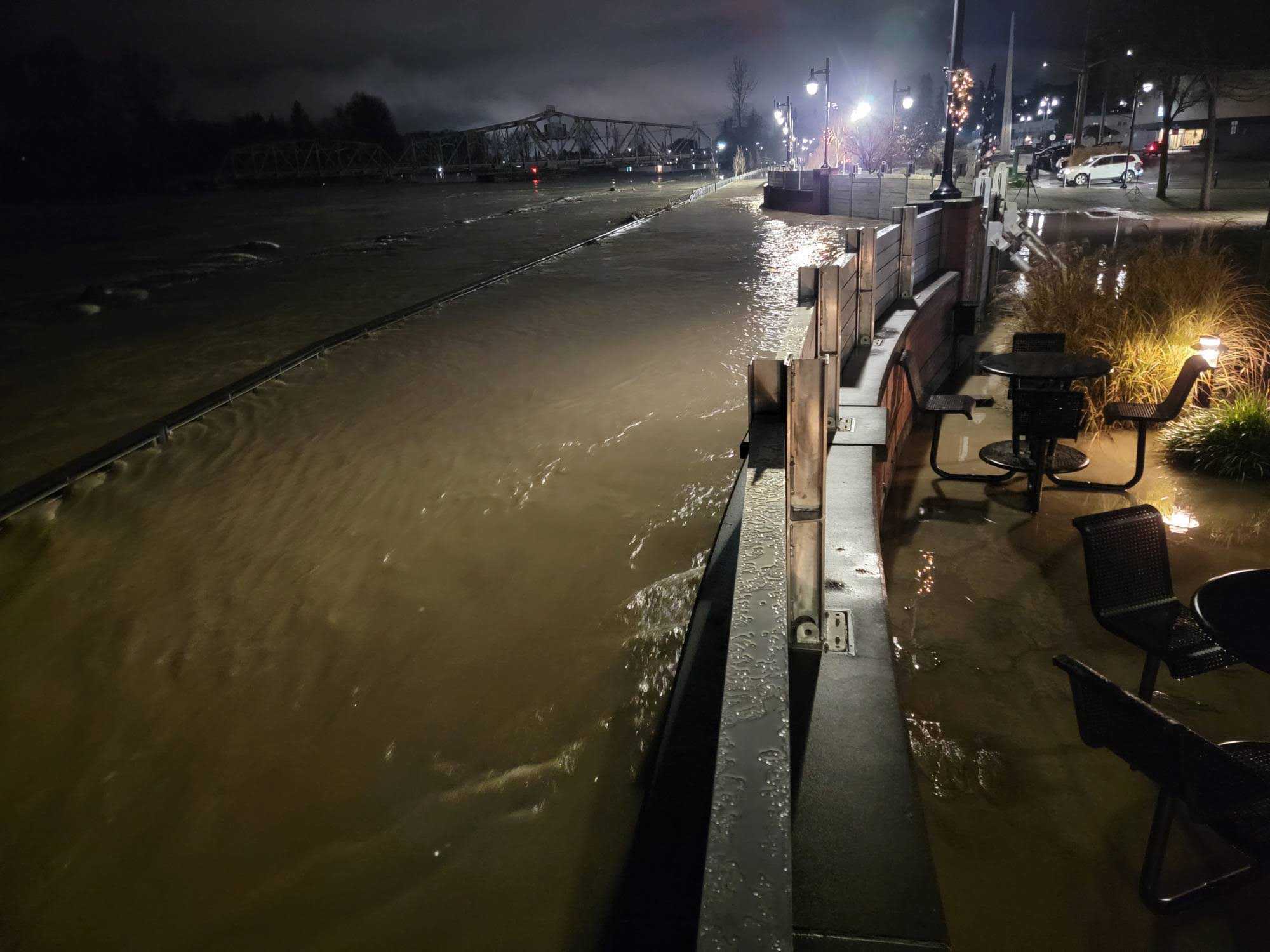 caption: The Skagit River stands at a little over 37 feet in the early morning of Friday, Dec. 12, 2025.