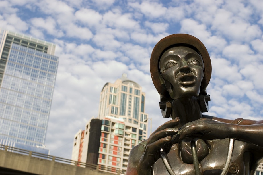 caption: The Christopher Columbus statue on Seattle's waterfront had to be removed to repair damages from vandalism.