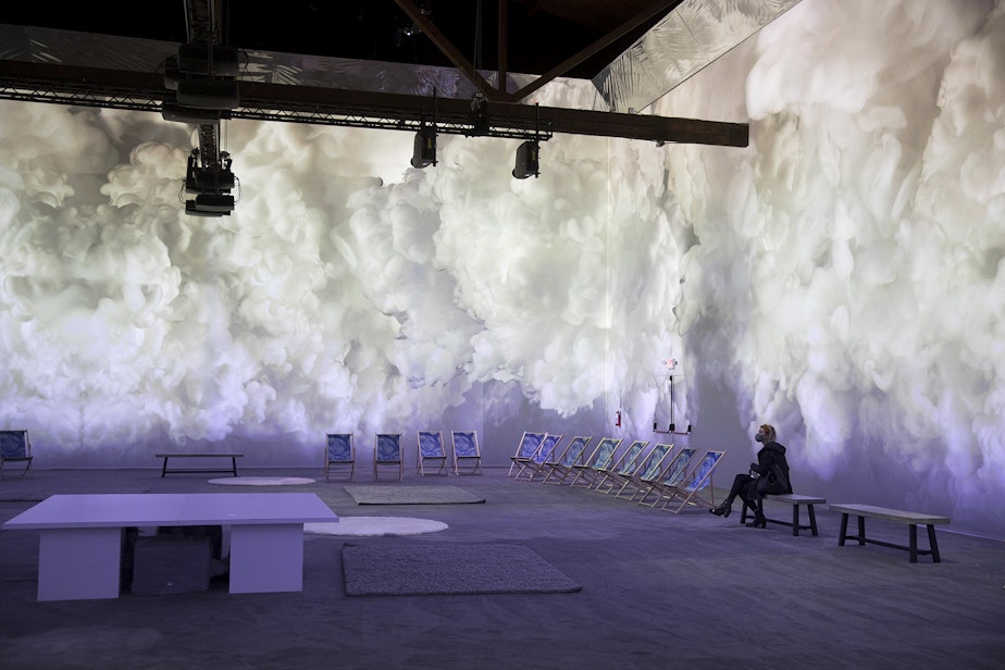 caption: Various projections of Van Gogh's work are displayed in the 360-degree 8,000-square-foot immersive room on Tuesday, October 27, 2021, in Seattle. 