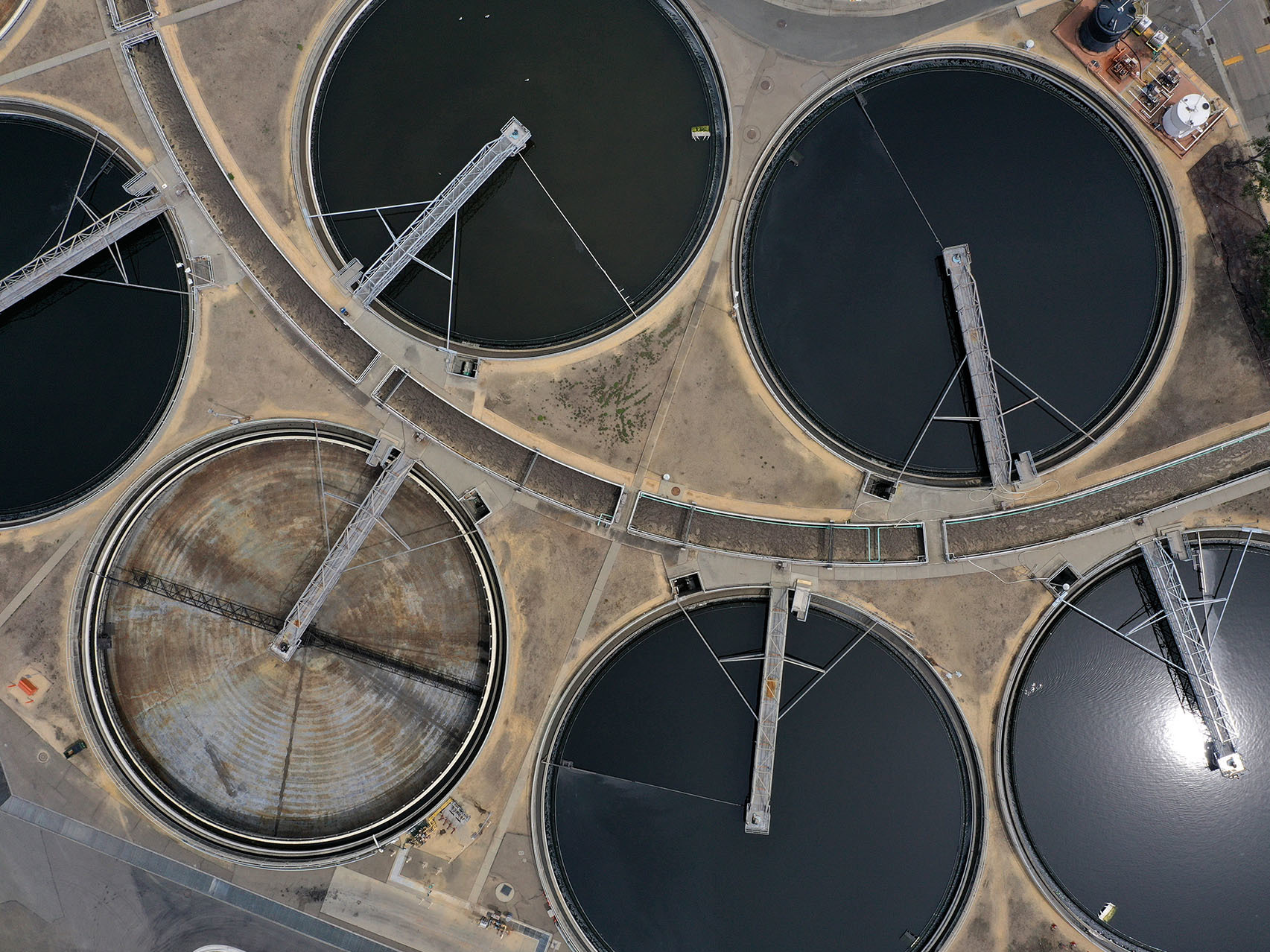 caption: The East Bay Municipal Utility District wastewater treatment plant in Oakland, Calif. Stanford University researchers are testing sewage in hopes of tracking the emergence and spread of COVID-19 outbreaks.