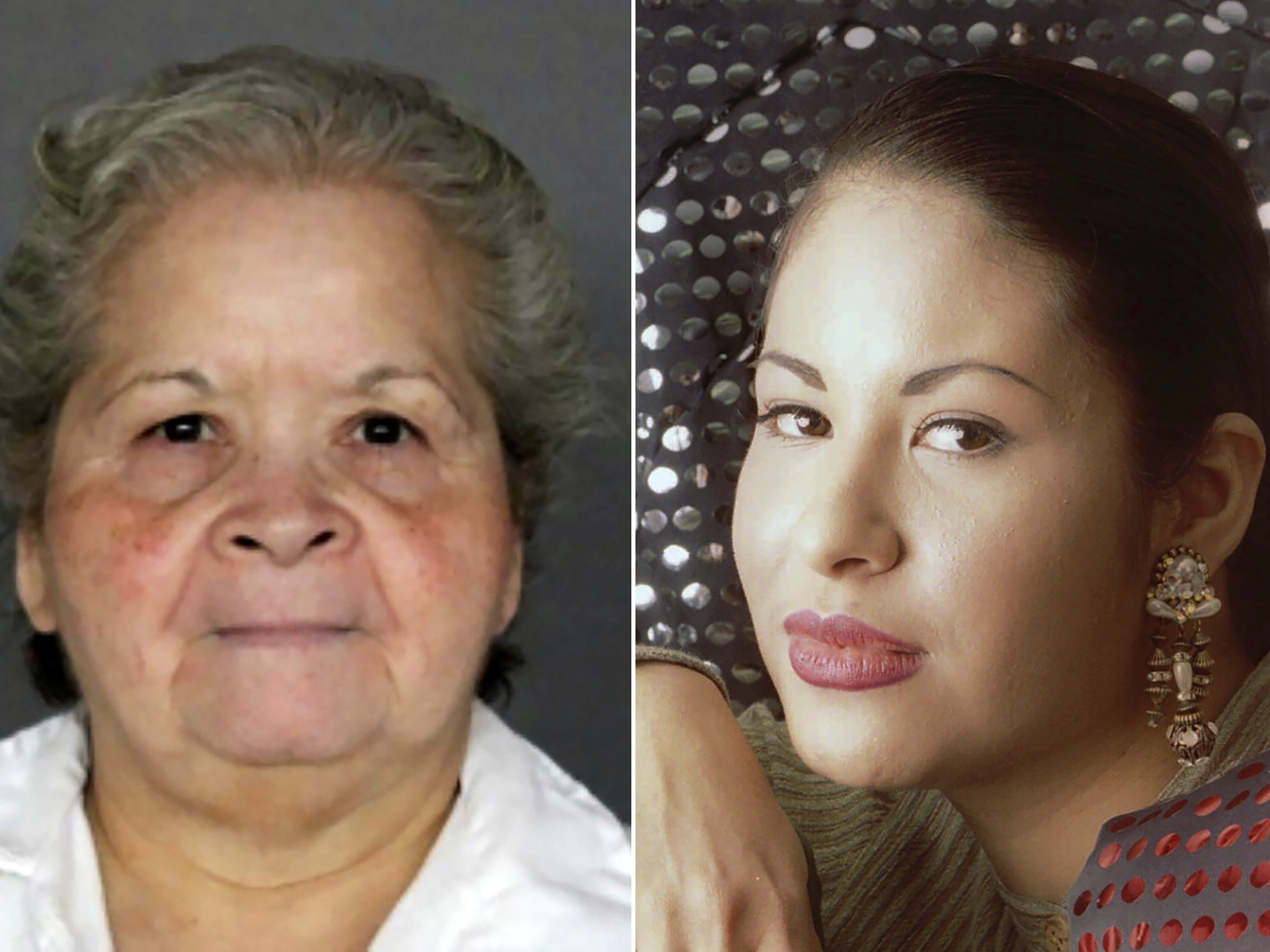 caption: This combination of photos shows Yolanda Saldívar (from left), who is serving a life sentence at the Patrick L. O'Daniel Unit prison in Gatesville, Texas, and Tejano music star Selena posing in Corpus Christi, Texas, on March 7, 1995.
