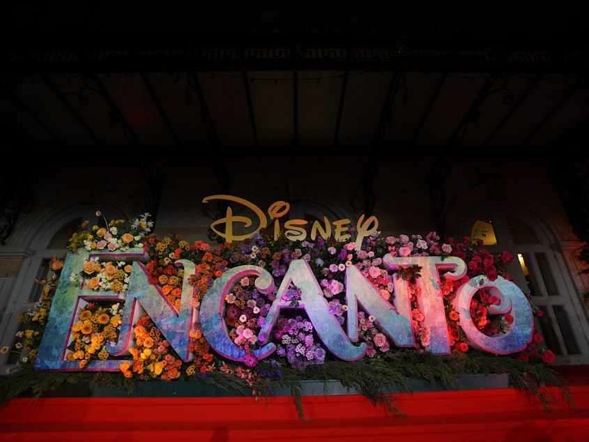 caption: The Colombia premiere of Walt Disney Animation Studios' <em>Encanto</em> in Bogotá in November. The song "We Don't Talk About Bruno" eached the top spot on the Billboard Hot 100 chart on Monday.