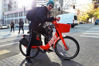 caption: Matthew Van Pelt says the new JUMP bikes feel lighter than their competition, Limebikes.