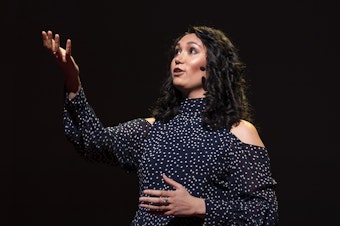 Sarah Kay speaks at TED2019: Bigger Than Us. April 15 - 19, 2019, Vancouver, BC, Canada. Photo: Bret Hartman / TED