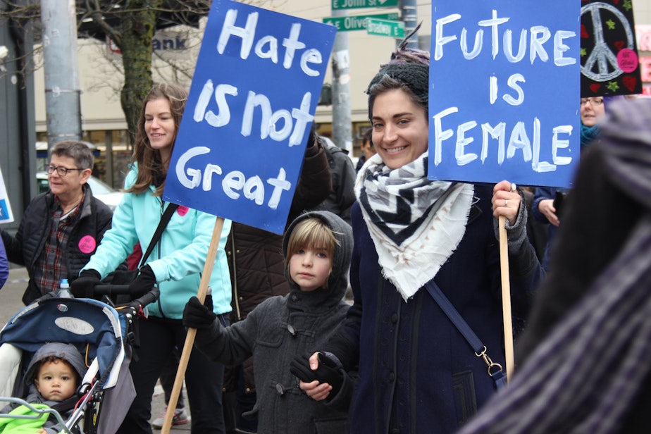 caption: Seattle held a women's march on Capitol Hill on Dec. 3, several weeks after the election. Many children attended with their mothers. 
