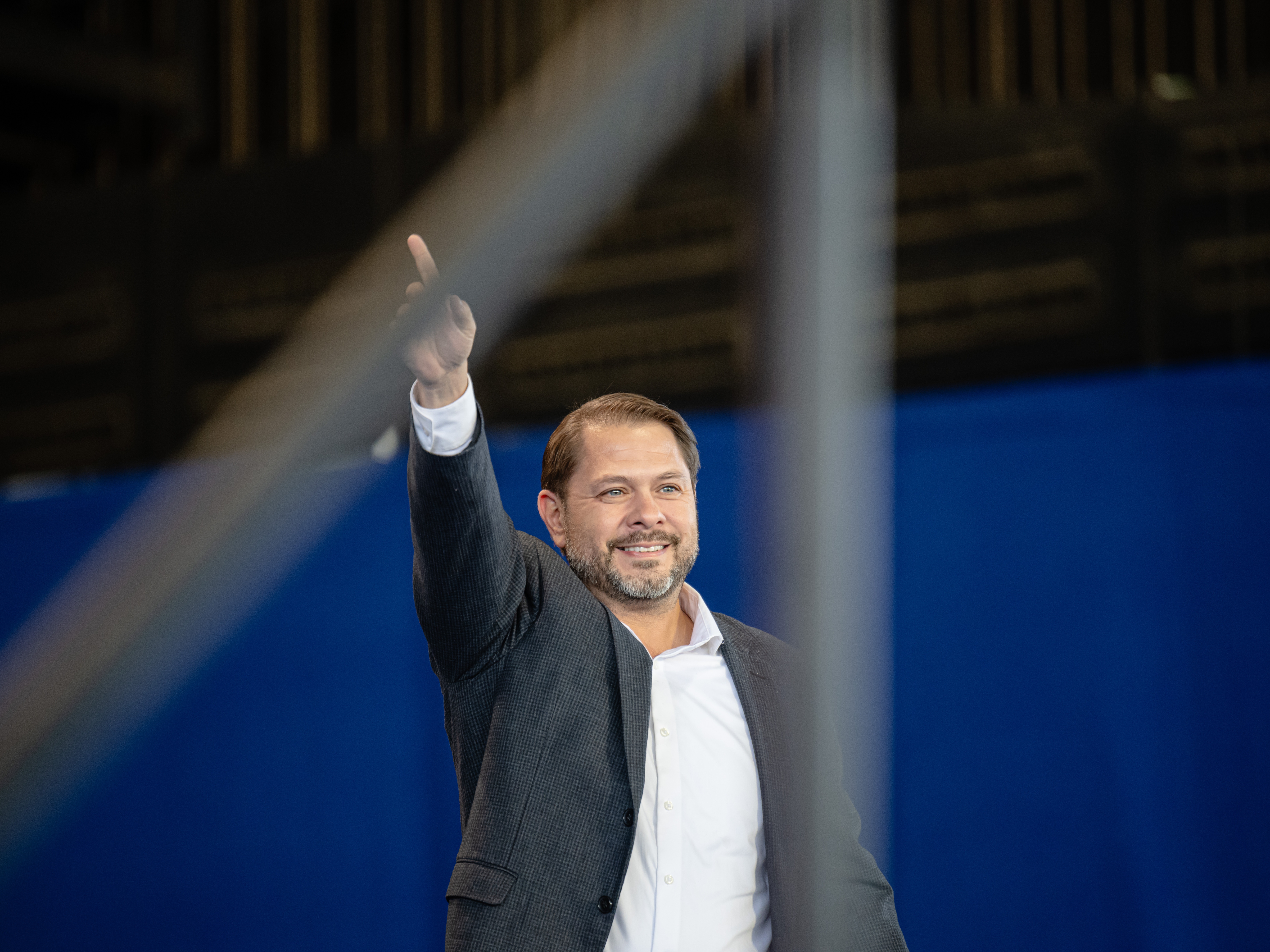 caption: Democrat Ruben Gallego, seen here at a campaign rally for Vice President Kamala Harris on Oct. 31, defeated Kari Lake, a Republican, in the Arizona Senate race, according to a race call by the AP.