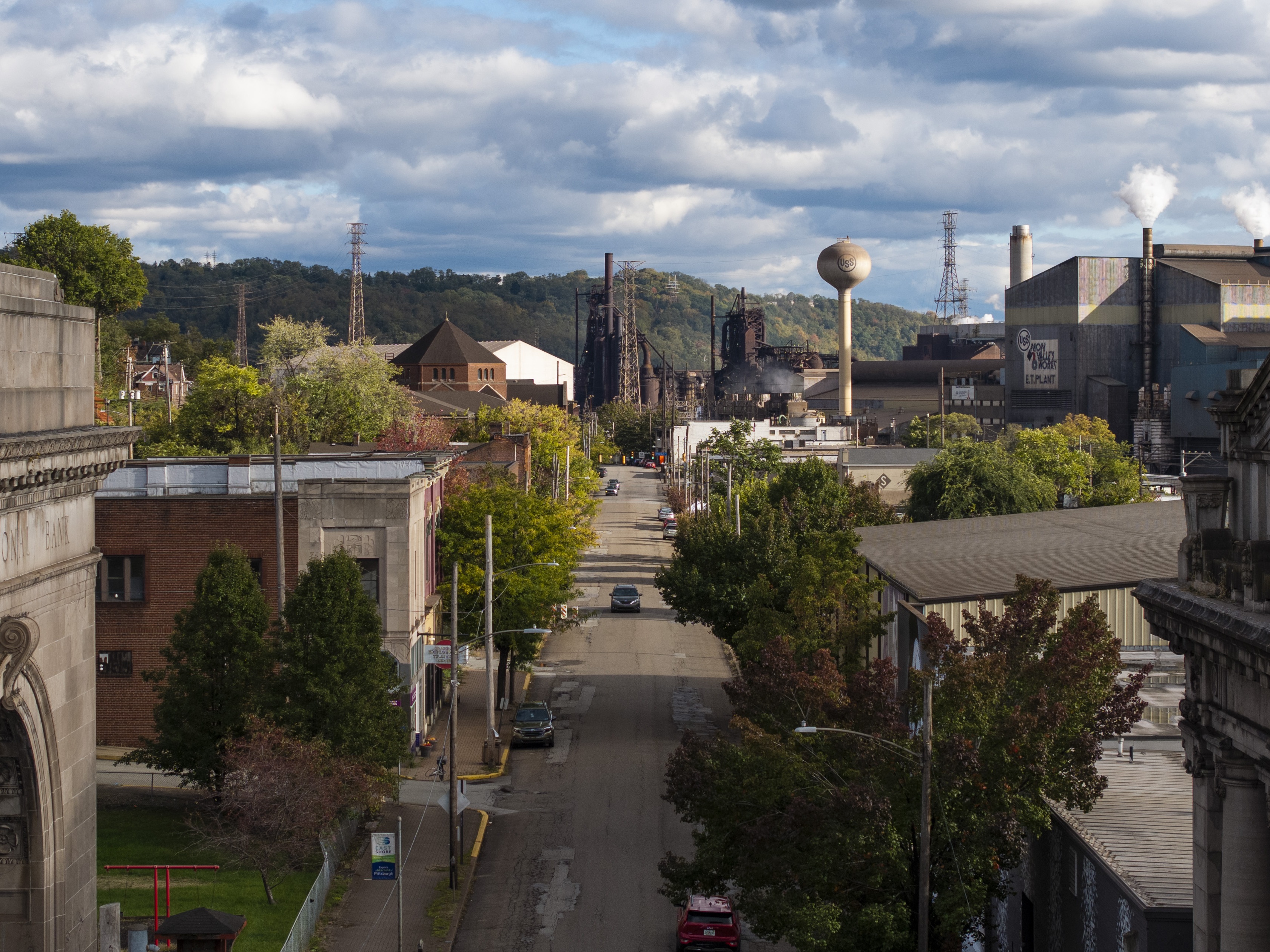 caption: U.S. Steel Edgar Thomson Works is seen in Braddock, Pa., on Oct. 16, 2024.