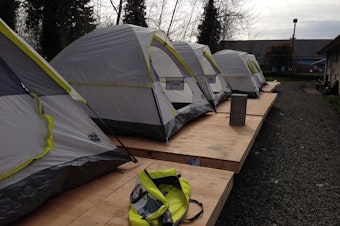 caption: A homeless encampment in Seattle's Rainier Valley, taken March 2016.