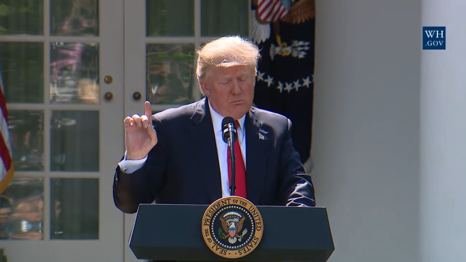 caption: President Donald Trump announcing US withdrawal from the Paris climate agreement