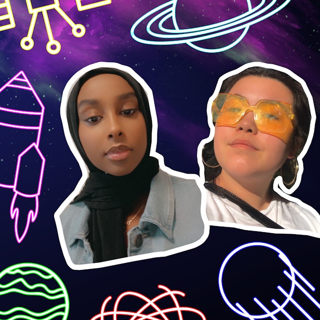 caption: Adar Abdi (left) and Ruby Lee host this RadioActive Youth Media showcase. The two say the loneliness and uncertainty of the pandemic can feel like being lost in space. 