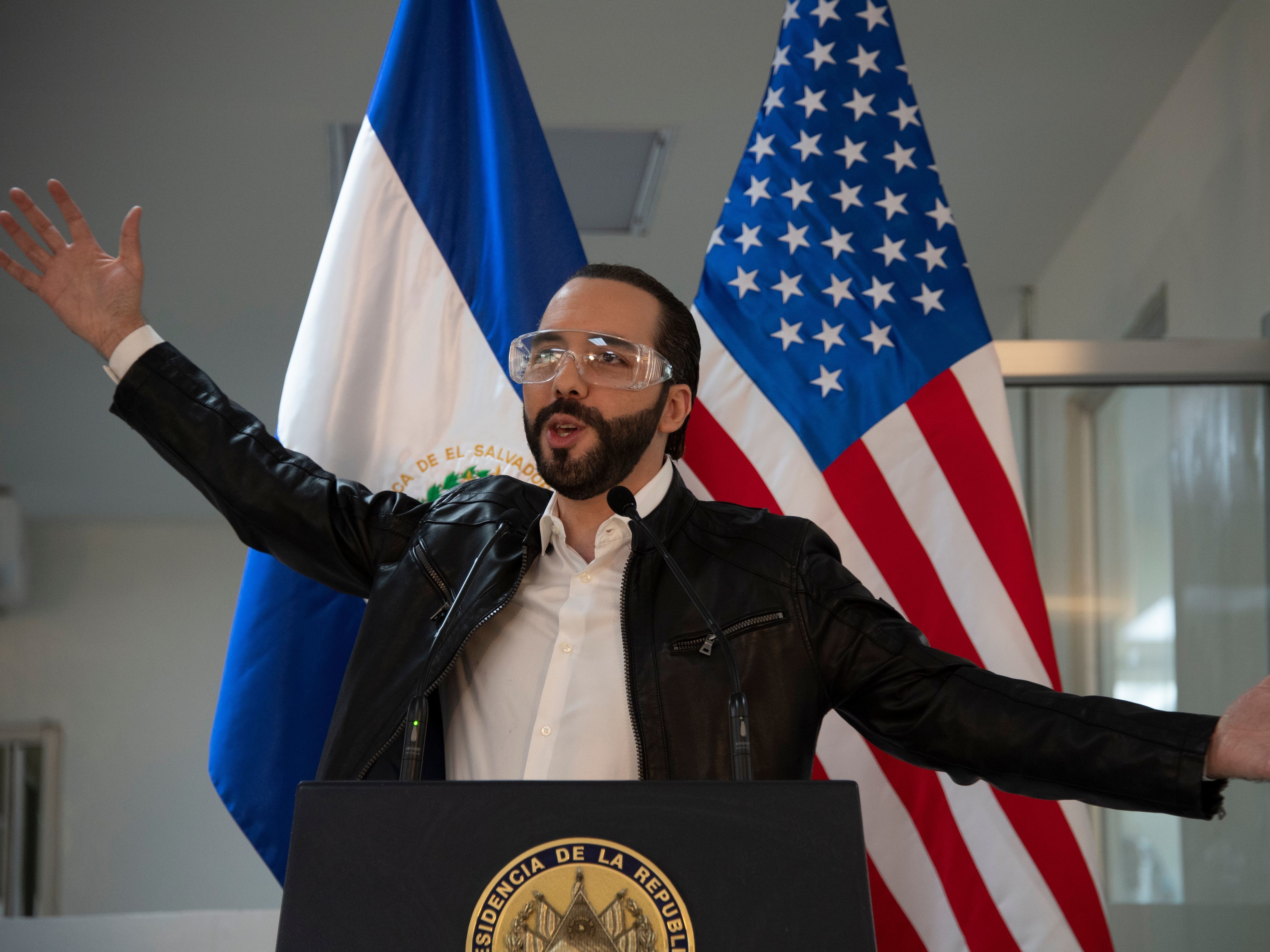 caption: El Salvador's President Nayib Bukele (shown here at a news conference in May 2020) spearheaded efforts to make Bitcoin legal tender in his country.